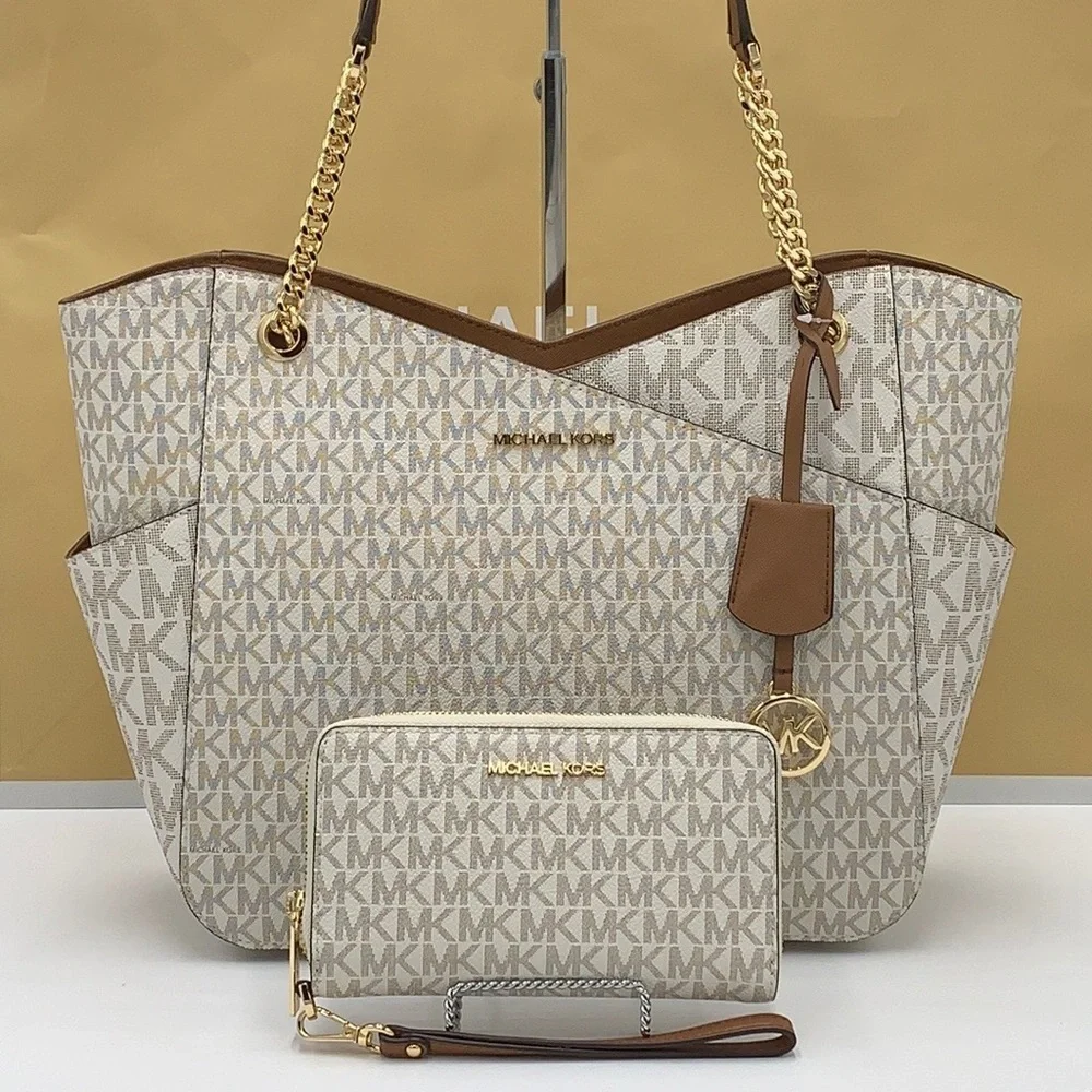 MICHAEL KORS LARGE X CHAIN SHOULDER TOTE & LG FLAT MULTIFUNCTIONAL PHONE CASE